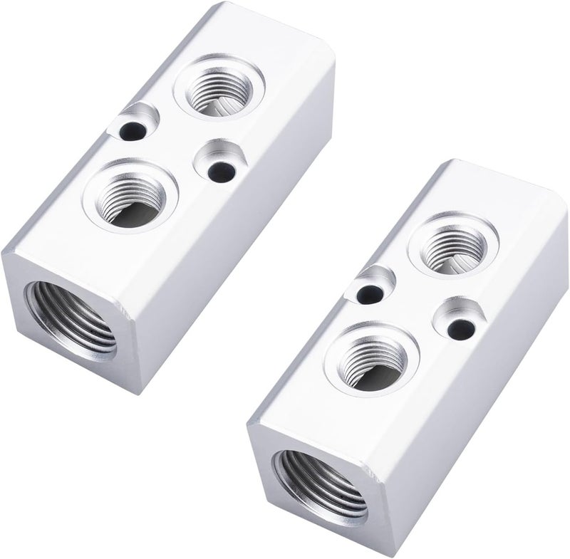 MARSTEK 2PCS Air Manifold, 2 Way 4 Port Air Compressor Manifold, Aluminum Air Hose Inline Manifold Block Splitter, Pneumatic Manifold Air Distribution Block, NPT 1/2 Inch Supply Port, NPT 1/4 Inch Output Port - Image 1